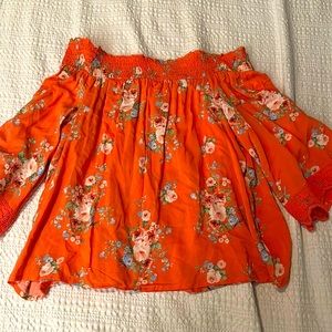 Orange Floral Off the Shoulder Blouse